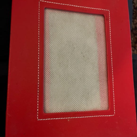 Red leather picture frame with white stitching. - Picture 1 of 4